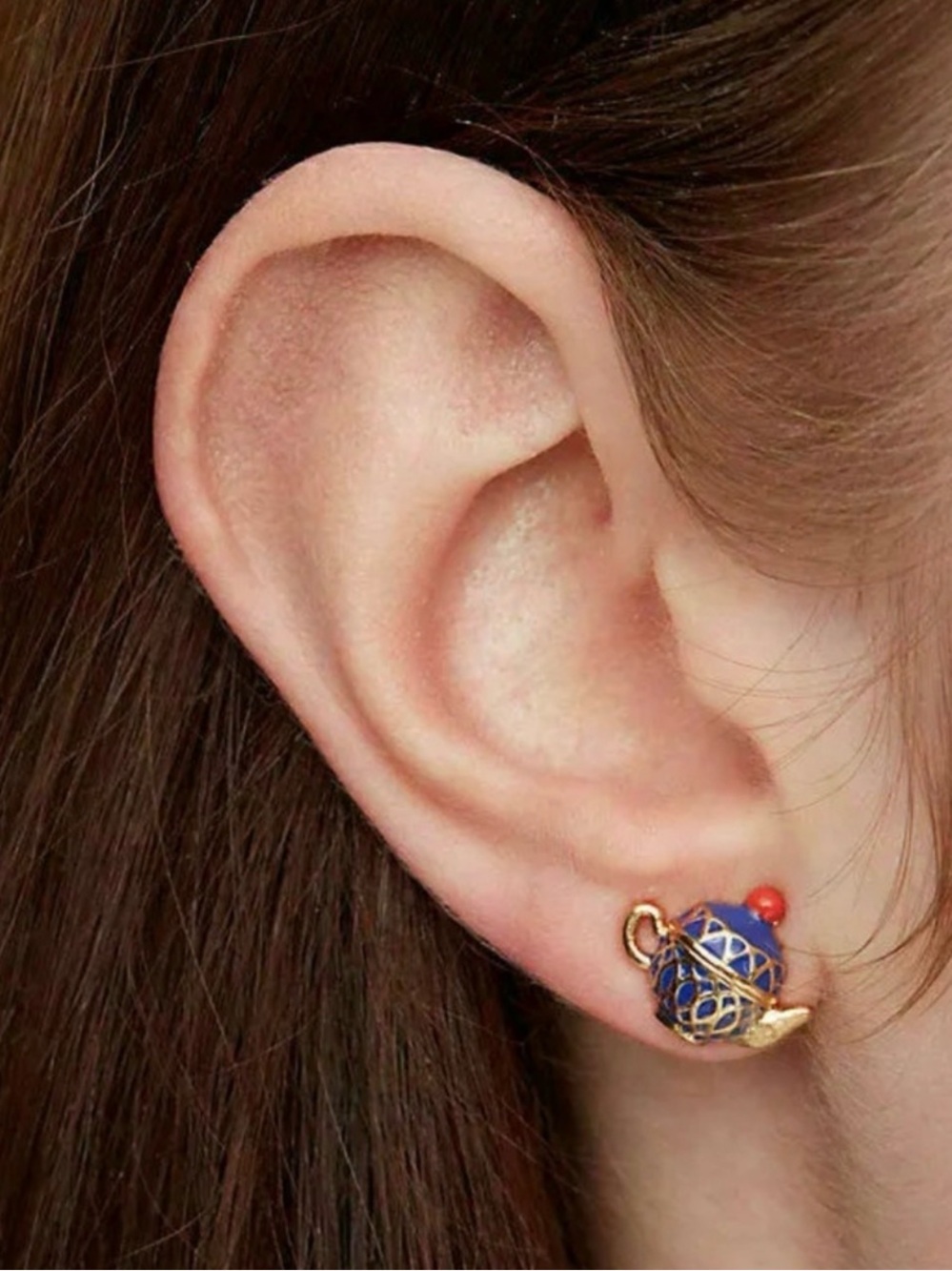 Kate Spade “Tea Time” blue & gold teapot & teacup stud earrings - Picture 3 of 5